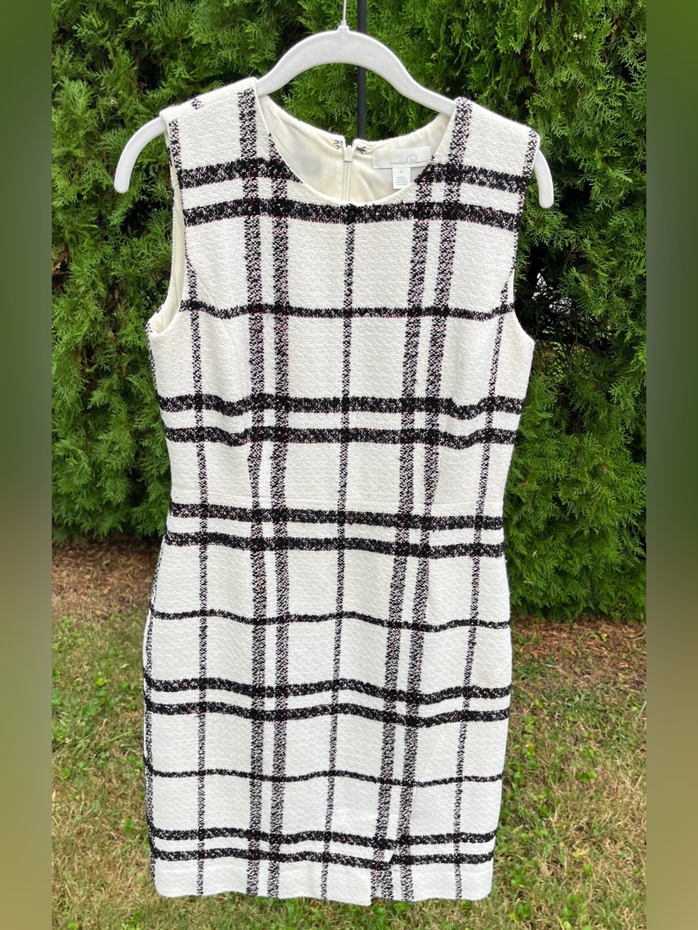 Emerson Rose Sleeveless Ivory Tweed Plaid Midi Dress